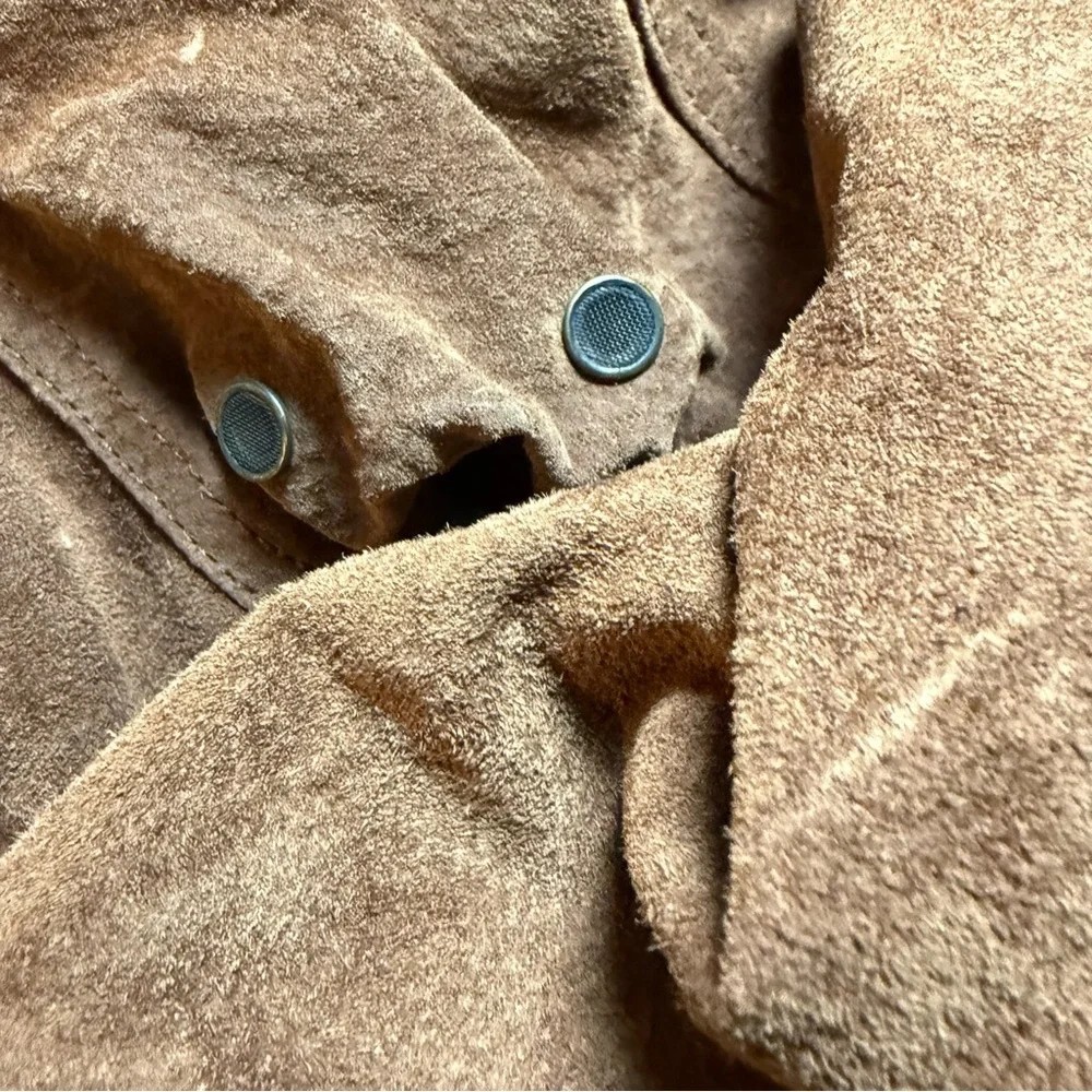 Vintage Y2K U2Wear Me Out Brown Suede Coat with Olive Suede Collar Size Large